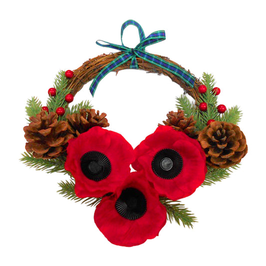 Christmas Poppy Wreath - Red Ribbon (10")