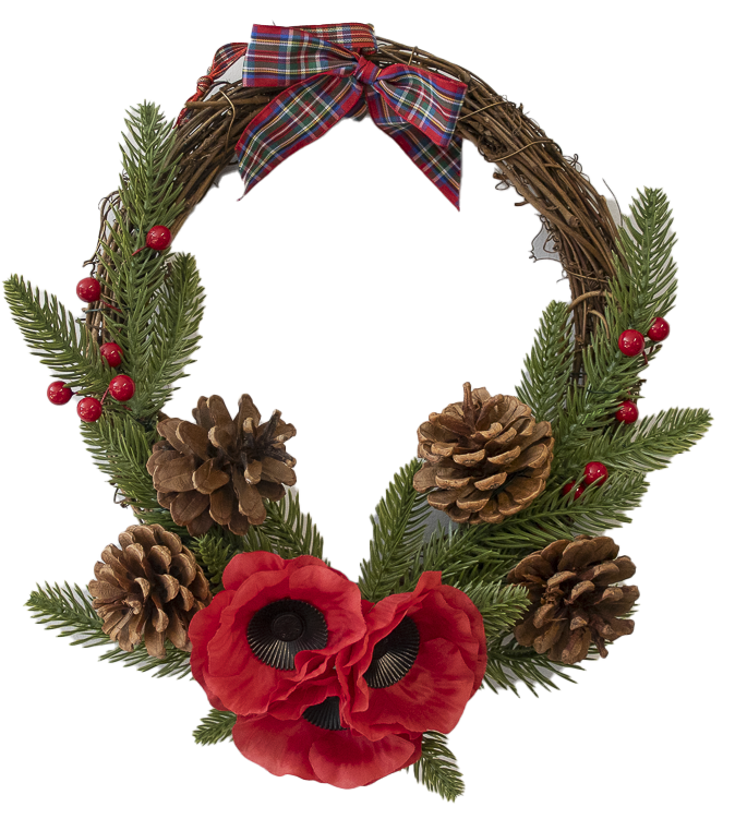 Christmas Poppy Wreath - Red Ribbon (10")